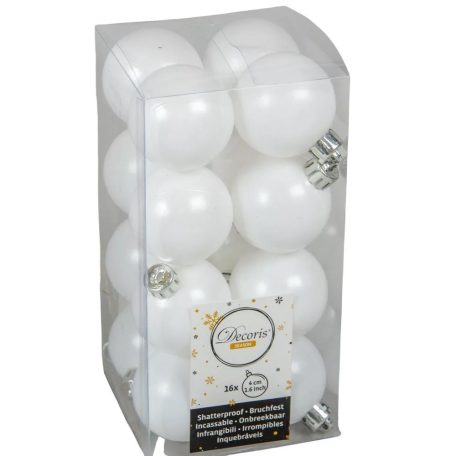 Fehér karácsonyi gömbök - Téli fehér - 4 cm - 16 db/csomag