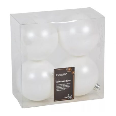 Fehér karácsonyi gömbök -Téli fehér - 10 cm - 4 db/csomag 