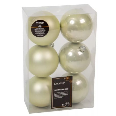 Karácsonyi gömb - Fehér menta - 8 cm - 6 db/csomag 