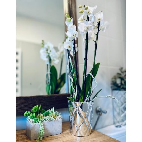 Kerámia kaspó - Glamour - Ezüst - 14x15 cm