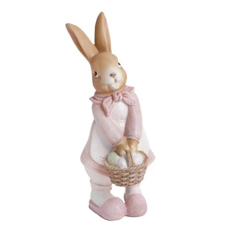 Nyuszi figura rózsaszin, kosárkával - 20 cm - Raktáron