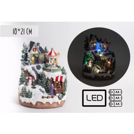 Karácsonyi falu, mozgó körhintával - 21x18 ccm