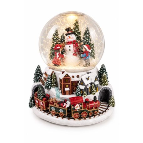Karácsonyi hógömb - LED-es+zenélő - Hóember +gyerekek - 23 cm
