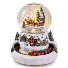   Karácsonyi hógömb - LED-es+zenélő, mozgó vasút - Havas táj - 24 cm