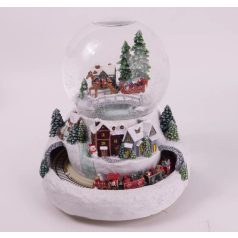   Karácsonyi hógömb - LED-es+zenélő, mozgó vasút - Havas táj - 24 cm