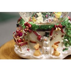 Zenélő hógömb - Maci fenyőfával - 14 cm