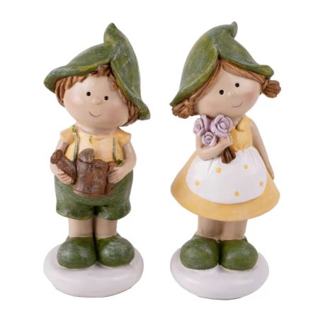 Fiú-lány figura - locolóval, virággal - 11,5 cm