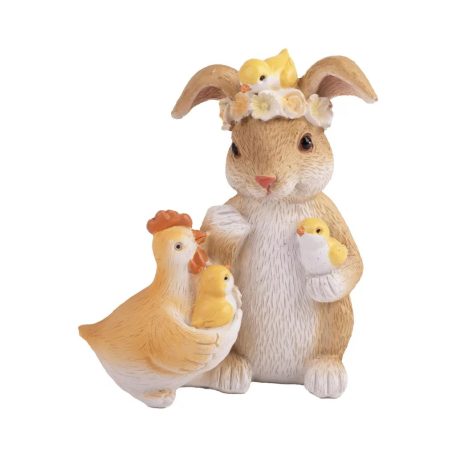 Nyuszi figura tyúkkal, csIbével - Natúr-sárga - 11 cm - Raktáron