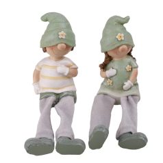Fiú, lány figura manó sapkában - 17 cm