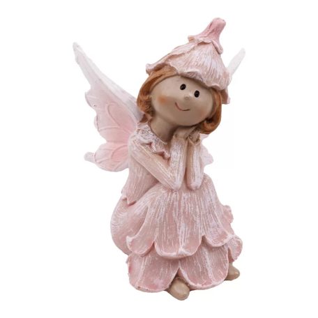  Tündér figura virágos ruhában - Rózsaszin - 8,7 cm