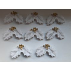    Karácsonyi dekoráció - Magyal - Fehér-Arany - 3 cm - 8 db/csomag
