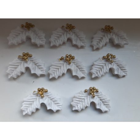  Karácsonyi dekoráció - Magyal - Fehér-Arany - 3 cm - 8 db/csomag