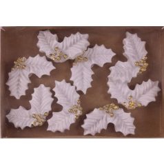    Karácsonyi dekoráció - Magyal - Fehér-Arany - 3 cm - 8 db/csomag