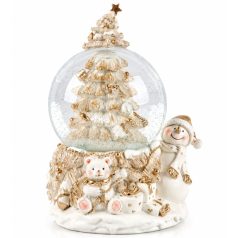   Karácsonyi hógömb - LED-es+zenélő - Fenyőfa+hóember - 20 cm