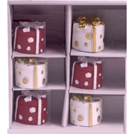 Ajándékcsomag - Piros-fehér - 2x2 cm - 4 db/csomag