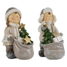 Karácsonyi fiú-lány figura zsákkal - 15 cm
