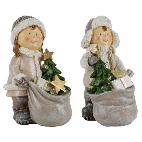 Karácsonyi fiú-lány figura zsákkal - 15 cm