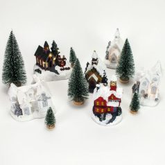 Fehér-ezüst világítós házikó kicsi  -10 cm