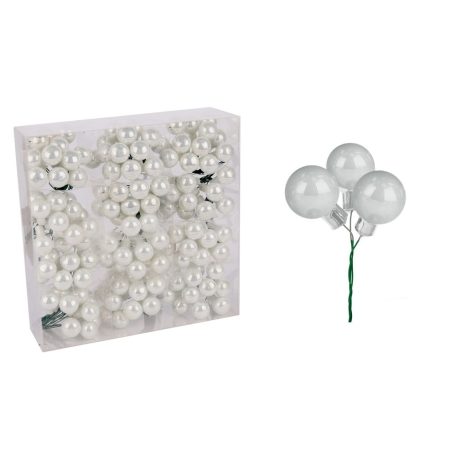 Üveg karácsonyfadísz pick - Fehér gyöngyház - 1,5 cm - 12 db/csokor 