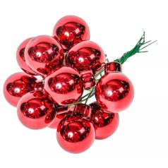   Üveg karácsonyfadísz pick - Élénkpiros - 2 cm - 12 db/csokor 