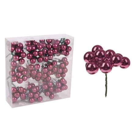 Üveg karácsonyfadísz pick - 1,5 cm - 12 db/csokor - Burgundi