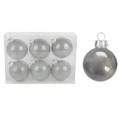 Üveg karácsonyi gömb - Ezüst - 6 cm - 6 db/csomag 