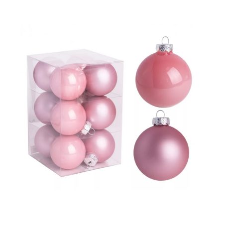 Üveg karácsonyi gömb - Rózsaszín - 6 cm - 12 db/csomag