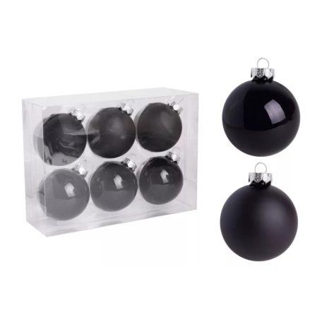 Üveg karácsonyi gömb - Fekete - 6 cm - 6 db/csomag 