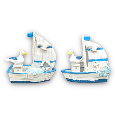 Kék-fehér hajó sirállyal - 6x6,5x2,5cm 