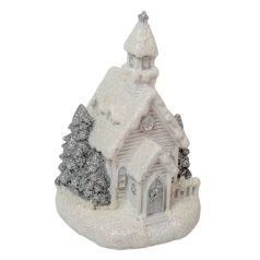 Fehér-ezüst LED-es templom  - 5,9x6,6x10,7 cm