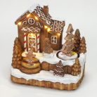  Világítós mézeskalács falu forgós fenyővel - 11x15x116,5 cm