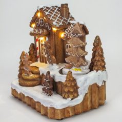    Világítós mézeskalács falu forgós fenyővel - 11x15x116,5 cm