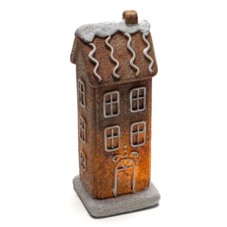 Világítós emeletes mézeskalács ház - 6,4x5,9x16 cm