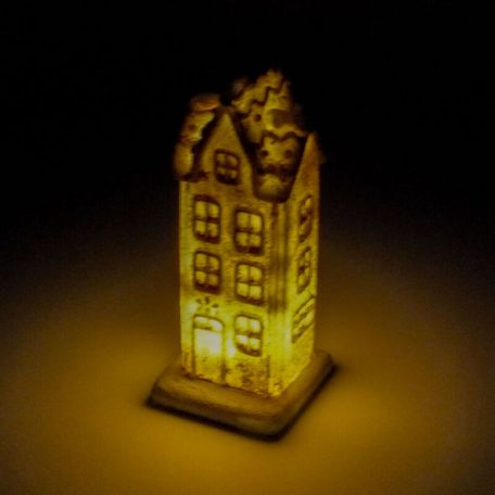 Világítós emeletes mézeskalács ház - 6x6x14,5 cm