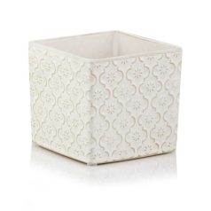 Kocka kerámia kaspó - Vintage - Fehér - 14x14x13 cm