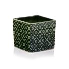 Kocka kerámia kaspó - Vintage - Sötétzöld - 14x14x13 cm