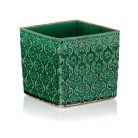 Kocka kerámia kaspó - Vintage - Zöld - 14x14x13 cm