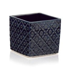  Kocka kerámia kaspó - Vintage -Kék - 14x14x13 cm