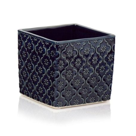  Kocka kerámia kaspó - Vintage -Kék - 14x14x13 cm