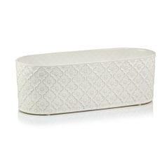  Ovális kerámia kaspó - Vintage - Fehér - 37x13x12 cm