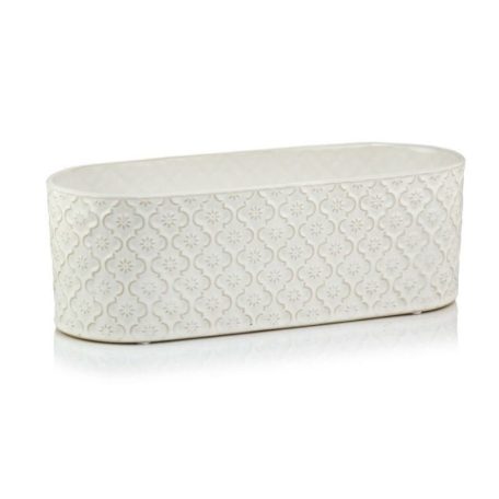  Ovális kerámia kaspó - Vintage - Fehér - 37x13x12 cm