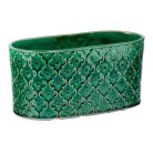 Ovális kerámia kaspó - Vintage - Zöld - 25x13x12 cm