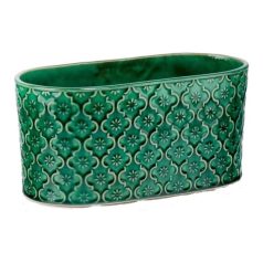 Ovális kerámia kaspó - Vintage - Zöld - 25x13x12 cm