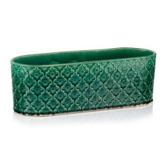 Ovális kerámia kaspó - Vintage - Zöld - 37x13x12 cm
