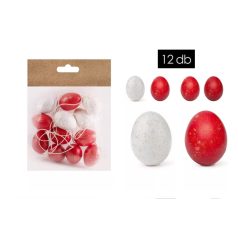 Tojás akasztós - Piros-Fehér - 4x3 cm - 12 db/csomag