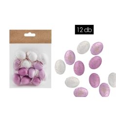 Tojás akasztós - Fehér-lila - 3x4 cm - 12 db/csomag