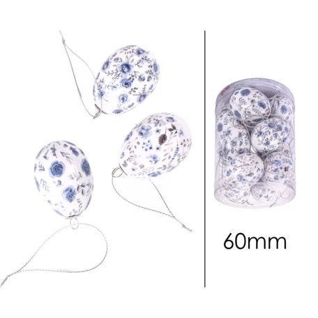 Tojás szett mintás - Kék virágos - 6 cm - 12 db/csomag 