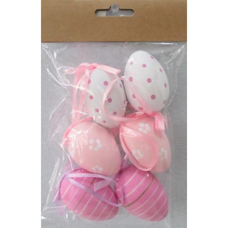 Tojás akasztós -Rózsaszin-Fehér - 6x4 cm - 6 db/csomag