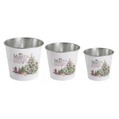   Bádog vödör - Fehér - Merry Christmas - 11,5 cm, 13 cm, 15 cm