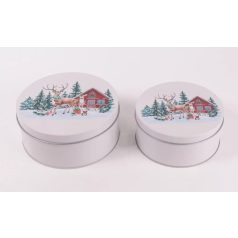 Karácsonyi bádog doboz - 14 cm, 16 cm - 2 db-os szett